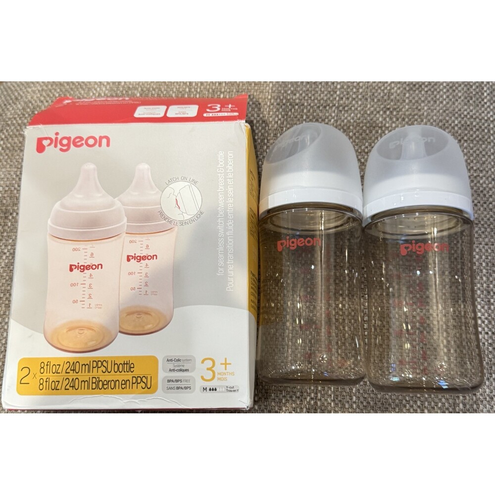 Pigeon PPSU Nursing Baby Bottle Wide Neck, Anti-Colic, natural 2 Pack 8 oz